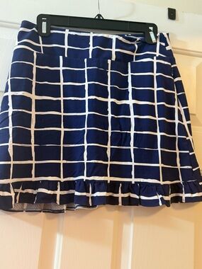 Navy Grid Ruffle Hem Women's Skort